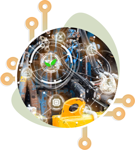 Smart agriculture , farm technology concept. Automation tractor machine precision farming background and icons graphic.