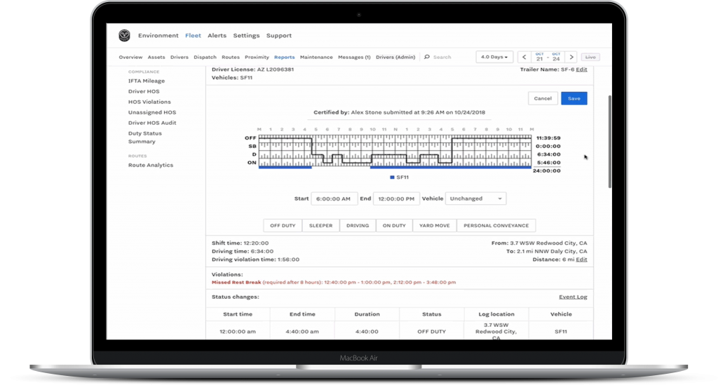 ELD log book on laptop